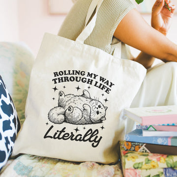 Rolling my way through life, literally tote bag - Boodschappentas 38 x48 cm - Polylinnen Creasowl