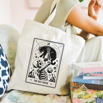 Tarot the cat lover - Boodschappentas 38 x48 cm - Polylinnen- Kat tas Creasowl