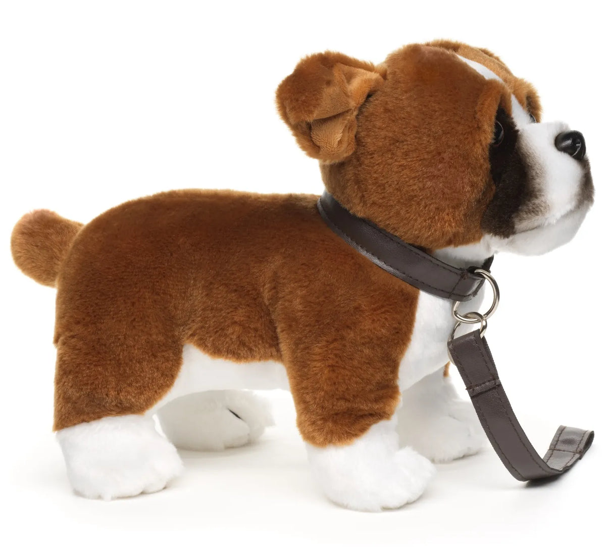 Pluche Boxer Puppy Knuffel met Halsband & Riempje (30 cm) – Realistische Hond – 100% Gecyclde Vulling & Wasbaar