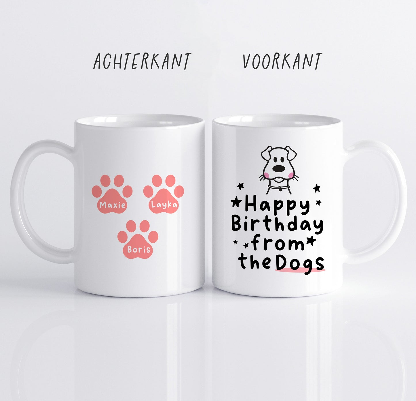 Gepersonaliseerde Honden mok met Namen – “Happy Birthday from the Dogs” – Uniek Cadeau voor Hondenliefhebbers Creasowl