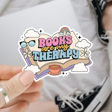 Books are my therapy vinyl sticker, weersbestendig