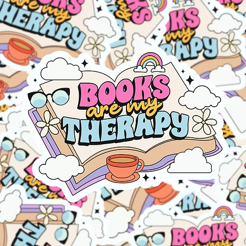 Books are my therapy vinyl sticker, weersbestendig