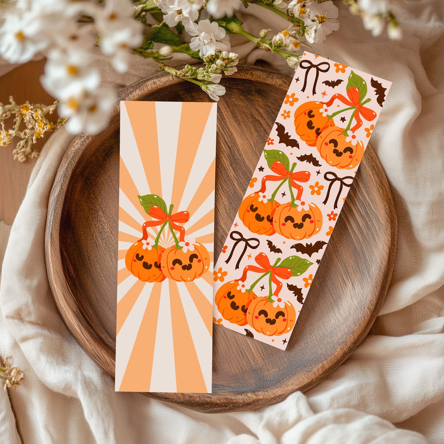 Creasowl Boekenlegger Pumpkin Cherries – Halloween Pompoen & Kersen Design - Uniek Cadeau voor Lezers
