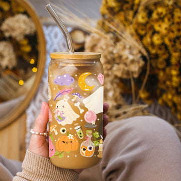 Creasowl Cute Halloween Potion Glazen Beker 500 ml met Deksel & Rietje