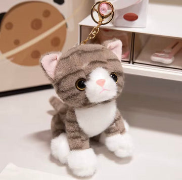 Creasowl Grijs gestreept Sleutelhanger Tashanger Grote Kat 15 CM verschillende varianten