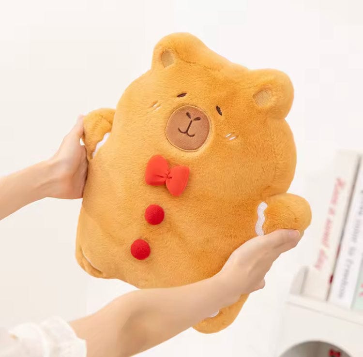 Creasowl Kerstkussen Capybara Peperkoek 32 cm - Schattig Pluche Kerstkussen - Gingerbread Capybara Knuffel