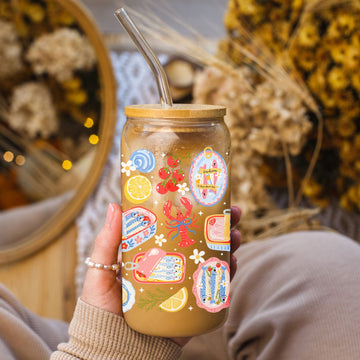 Creasowl Libbey Glazen Drinkbeker 500ml – Mason Jar met Sardientjes Patroon