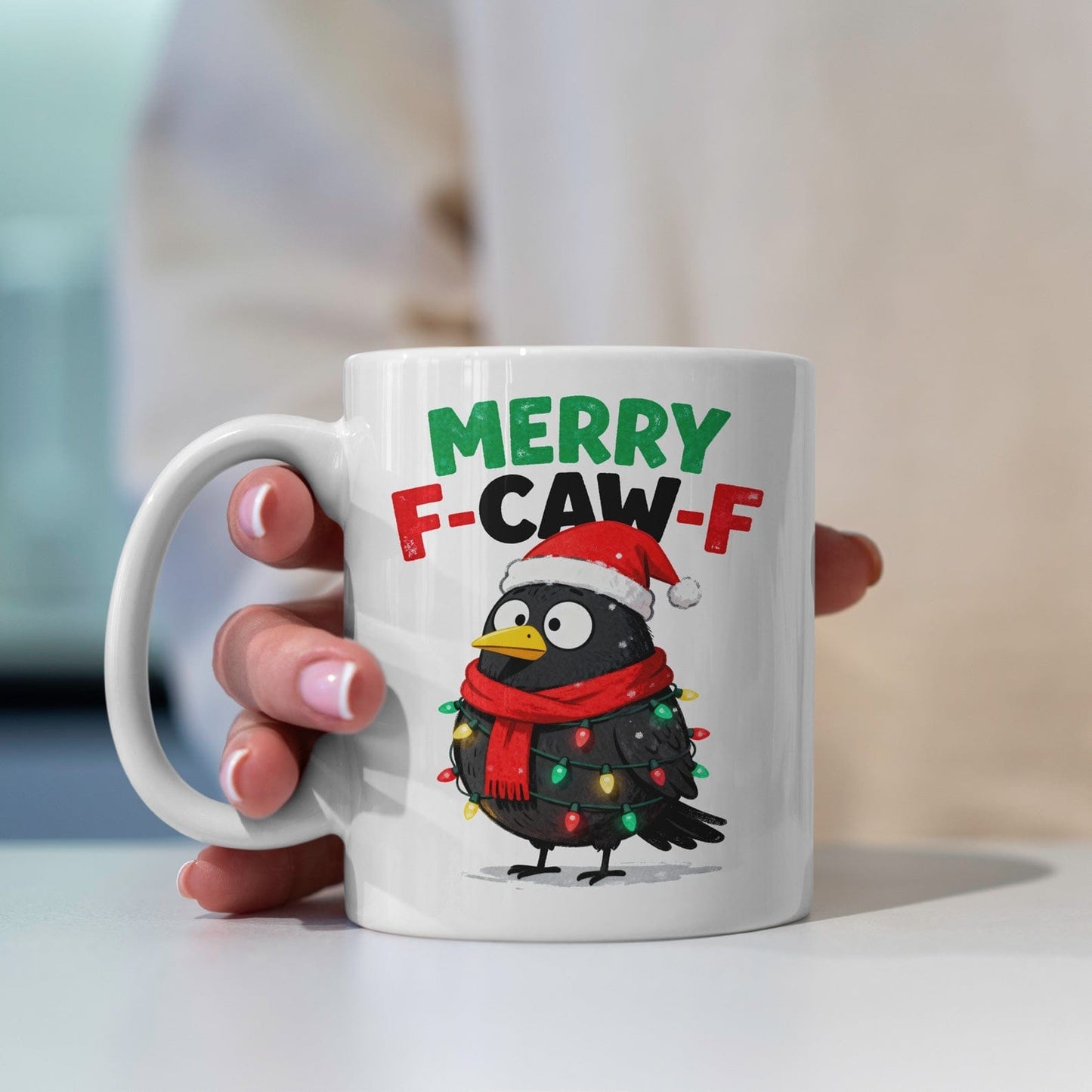 Creasowl Merry F-caw-F Kerstmok – 325ml – Grappige Kerst Mok