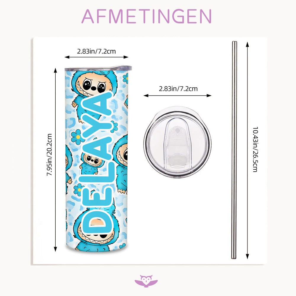 Creasowl Monsters Tumbler voor Kinderen met Naam – Gepersonaliseerde Kinderbeker