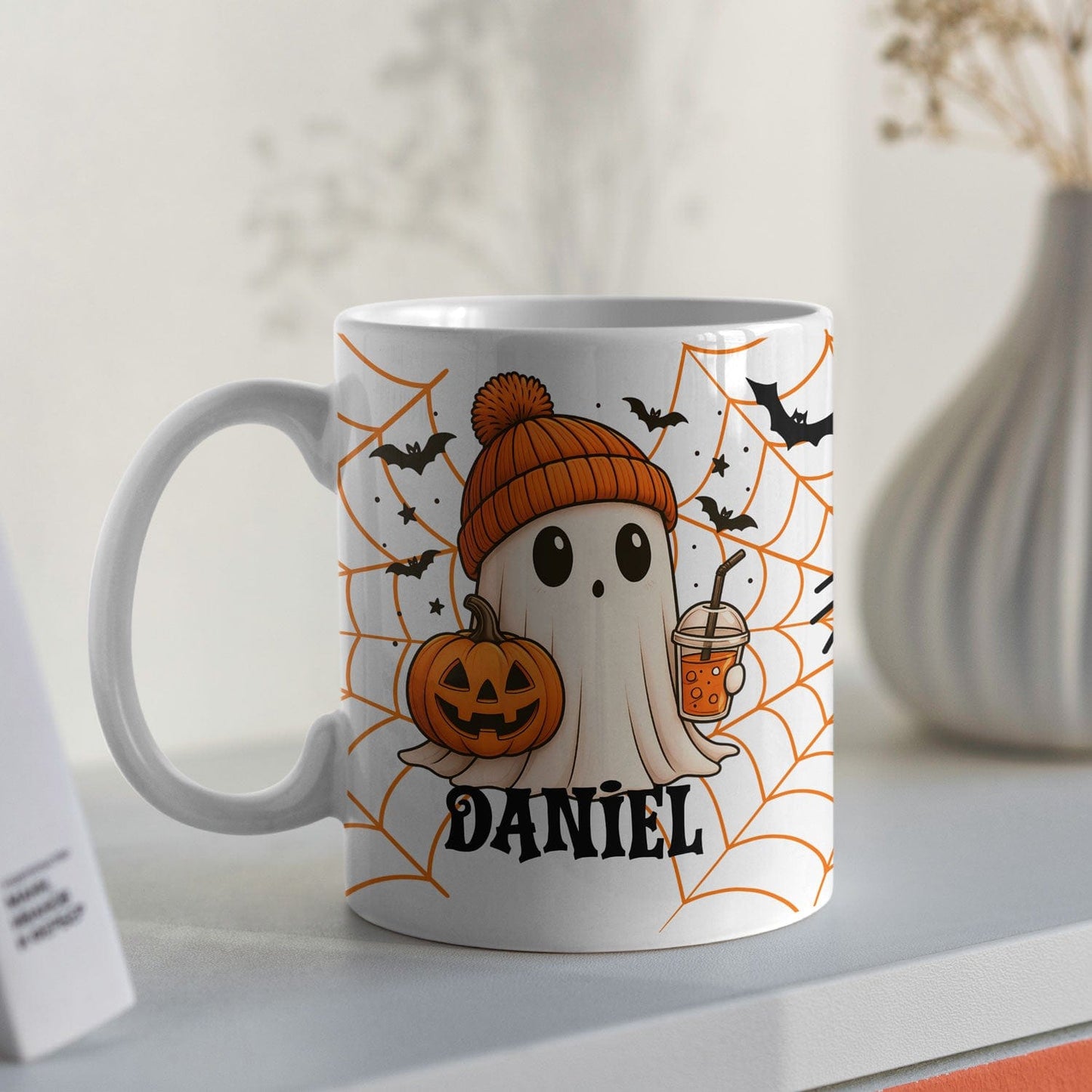 Creasowl Oranje Gepersonaliseerde Halloween Mok – Schattig Spookje met Naam - Halloween Cadeau
