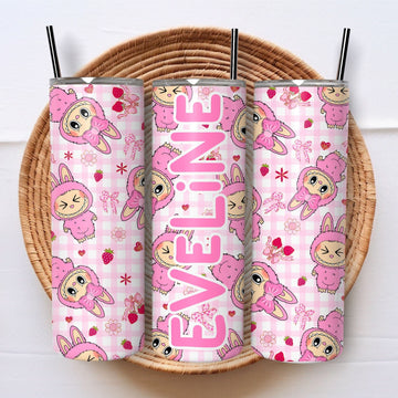 Creasowl Roze Monsters Tumbler voor Kinderen met Naam – Gepersonaliseerde Kinderbeker