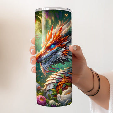 Creasowl Thermosbeker met Draak Design – RVS Tumbler 600ml met Rietje