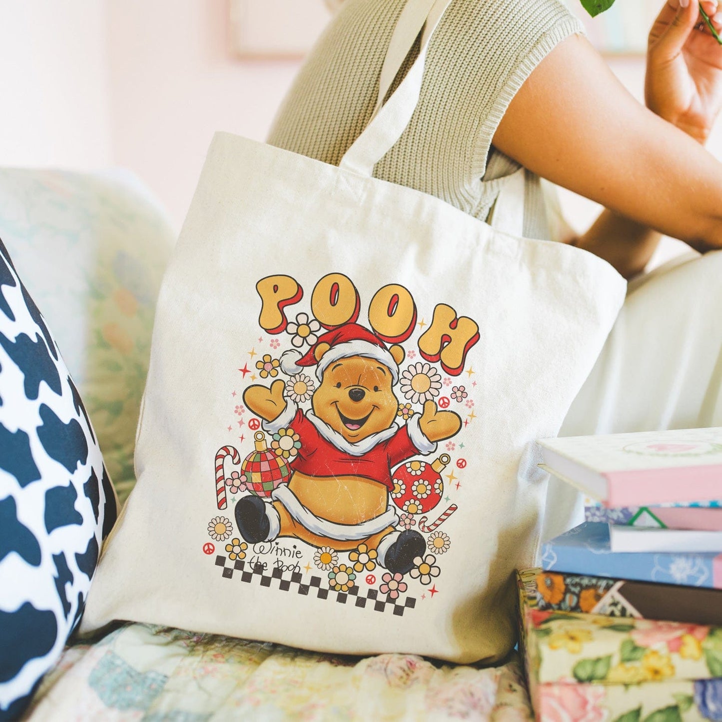 Creasowl Winnie de Poeh Kerst Tote Bag 38 x 48 cm - Boodschappentas / Herbruikbare Tas