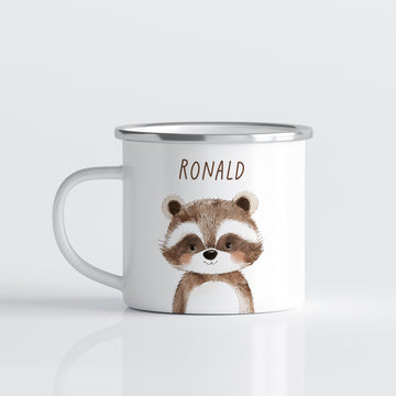 Drinkware Gepersonaliseerde Emaille Mok met Naam Kind – Bosdieren Mok 300ml – Kinder Campingmok met Vos, Beer & Bosdieren