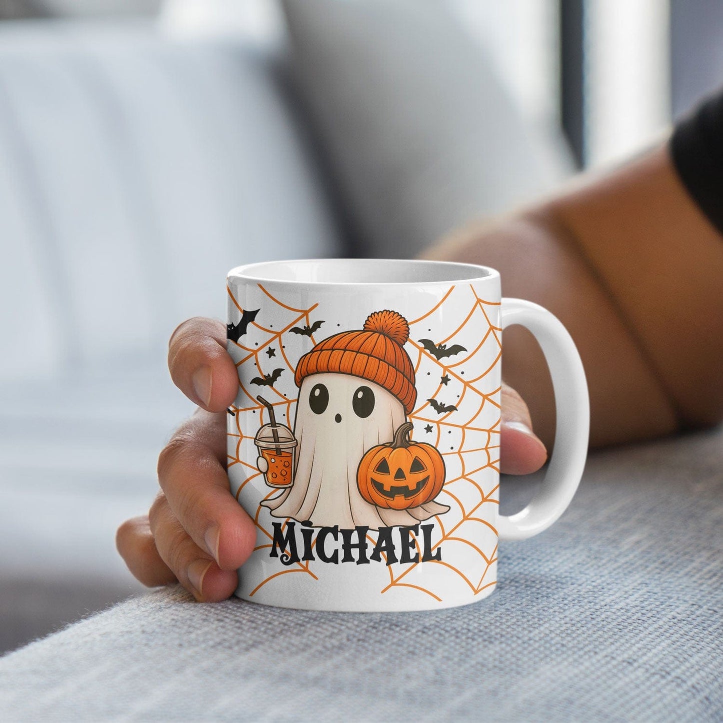 Gepersonaliseerde Halloween Mok – Schattig Spookje met Naam - Halloween Cadeau