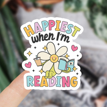 Happiest when I am reading waterdichte vinyl sticker