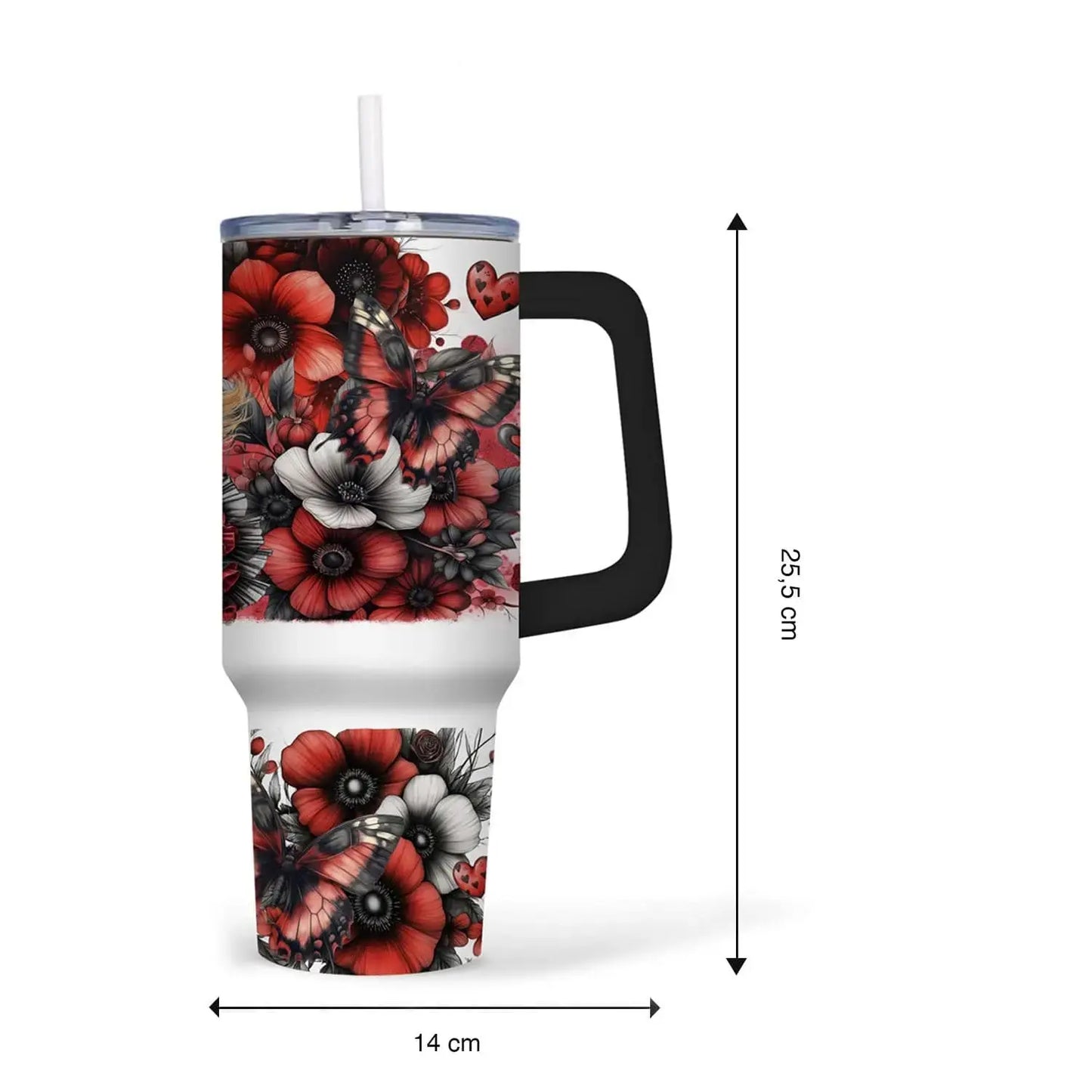 Hoogland Koe 40oz Tumbler met Bloemen – Rustieke Drinkbeker met Rietje
