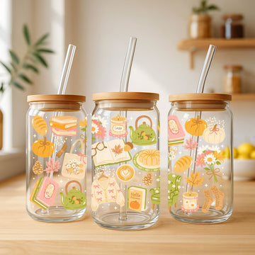 Libbey Glazen Drinkbeker 500ml – Mason Jar met Cozy Sweater Patroon
