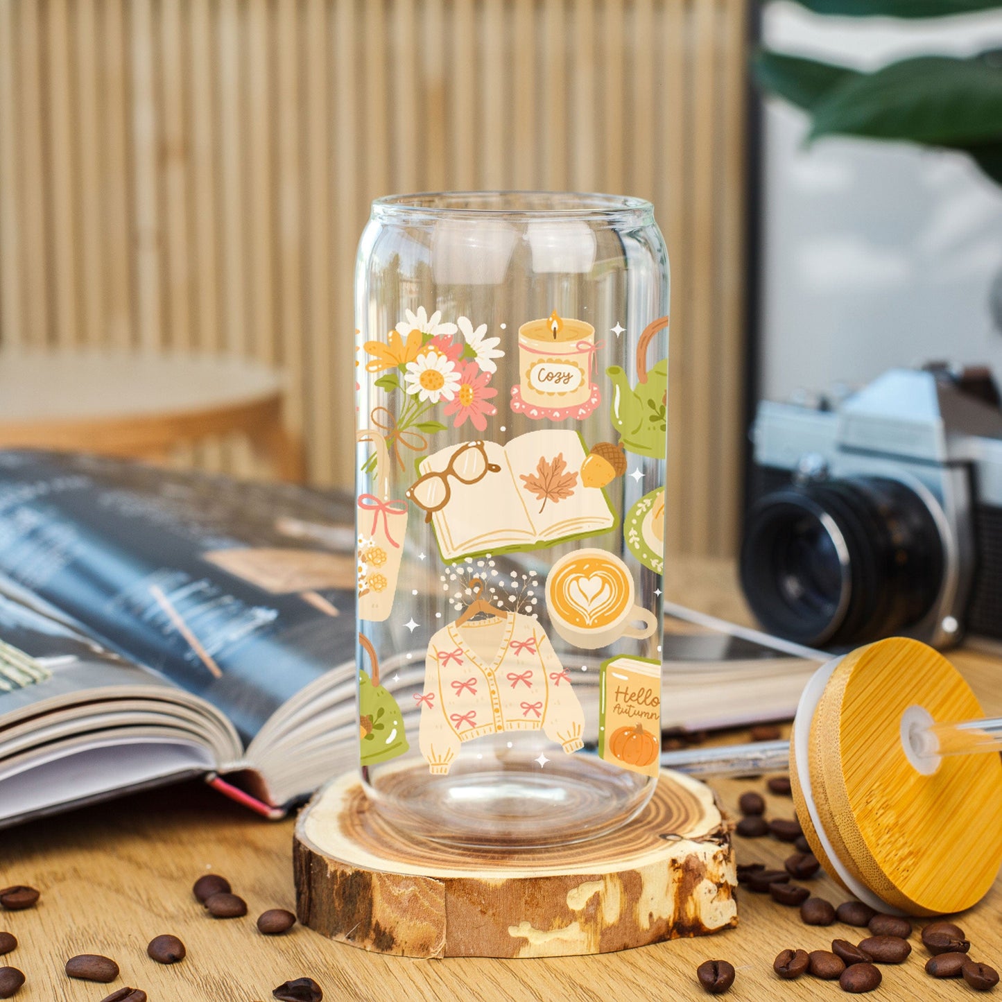 Libbey Glazen Drinkbeker 500ml – Mason Jar met Cozy Sweater Patroon