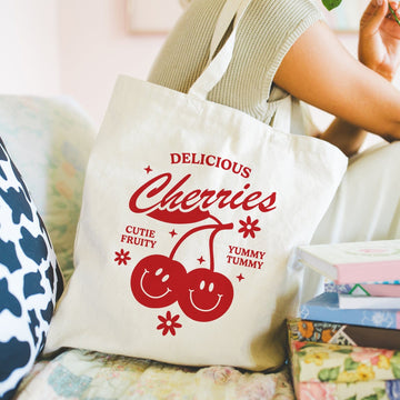 Mijn winkel Delicious cherries tote bag - Boodschappentas 38 x48 cm