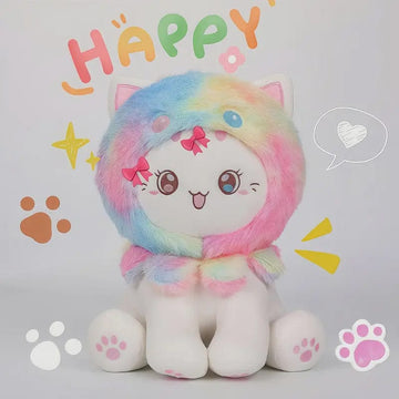 Mijn winkel Kawaii Katten Knuffel 25 cm – Schattige Pluche Kat met Mutsje (Aardbei, Kikker,