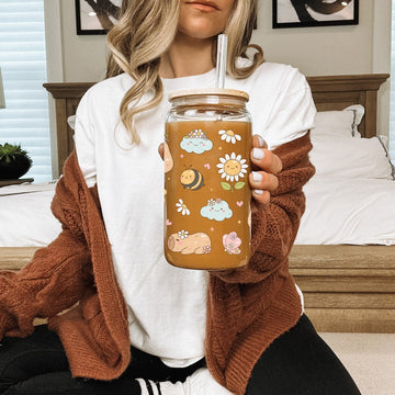 Mijn winkel Libbey Glazen Capybara Drinkbeker 500ml met Deksel en Glazen Rietje