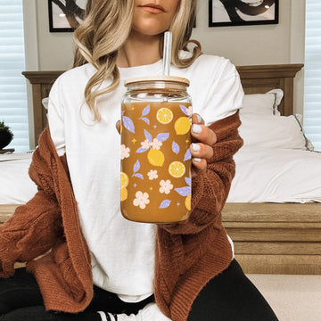 Mijn winkel Libbey Glazen Drinkbeker Citroenen 500ml met Deksel en Glazen Rietje