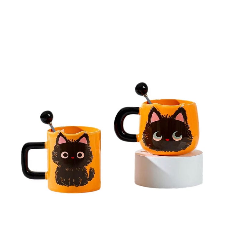 Mijn winkel Oranje Katten Koffiemok – Schattig Zwart Kattenkopje