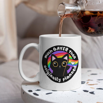 Mijn winkel Pride Mok met Grappige Kat en Tekst "Much Gayer Than Originally Planned