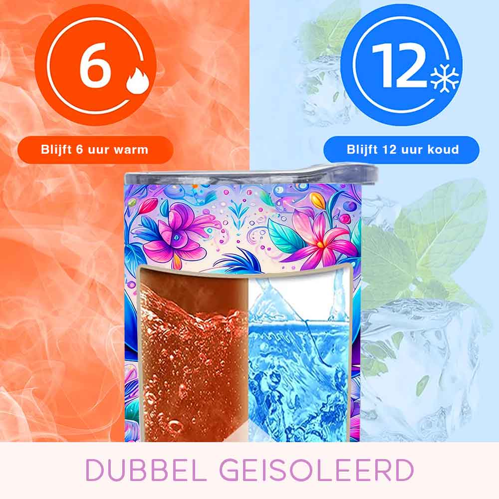Mijn winkel Stitch Bloemen Drinkbeker 600ml – Herbruikbare Cartoon Tumbler met Deksel & Riet