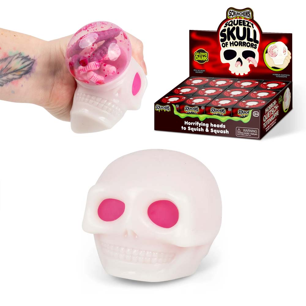 Squeezy Skull Horror 6 cm – Knijpbare Schedel Stressbal – Sensorisch Friemelspeelgoed Creasowl