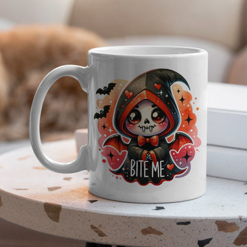 Schattige Mok 325 ml met Vampier Ontwerp en Tekst "Bite Me"