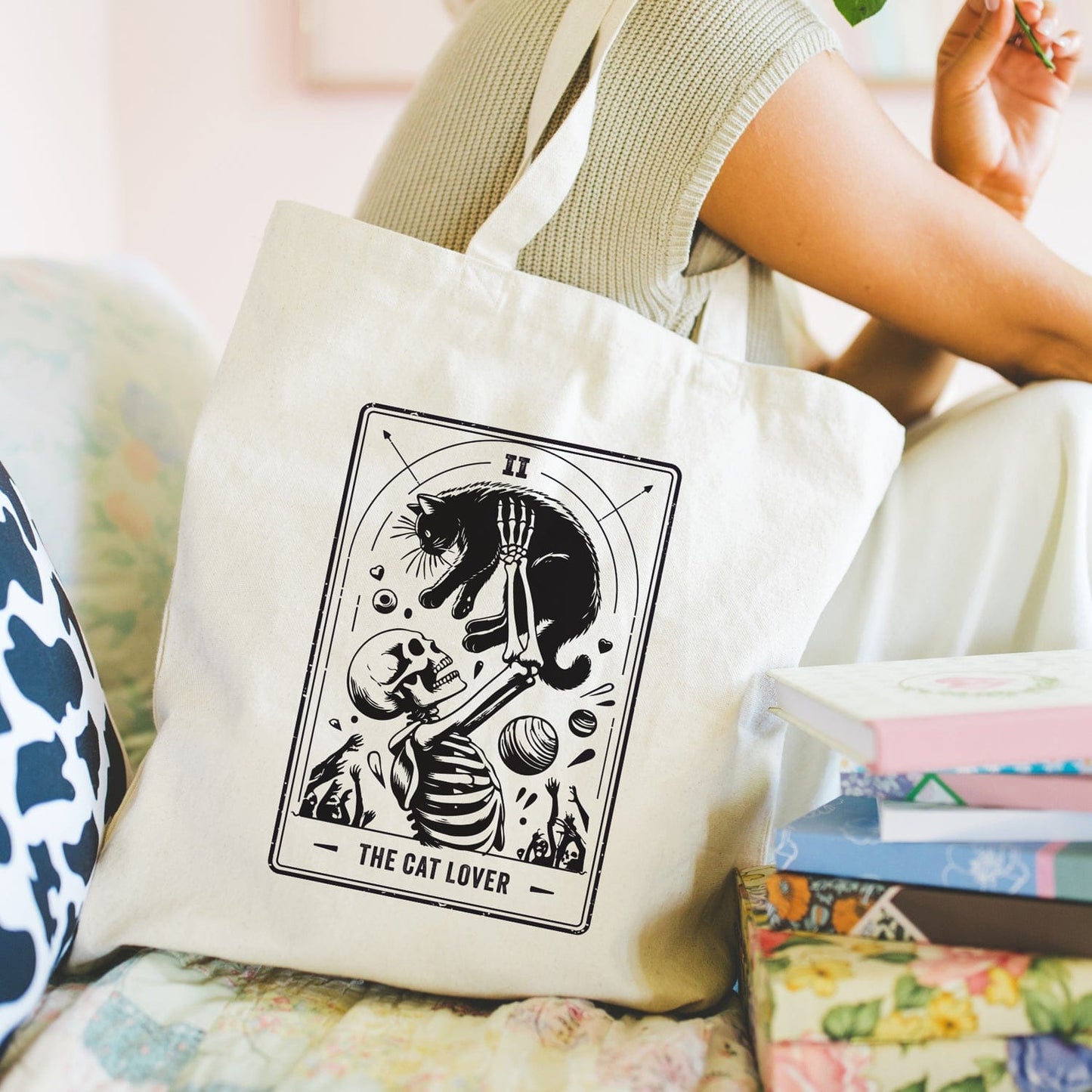 Tarot the cat lover - Boodschappentas 38 x48 cm - Polylinnen- Kat tas