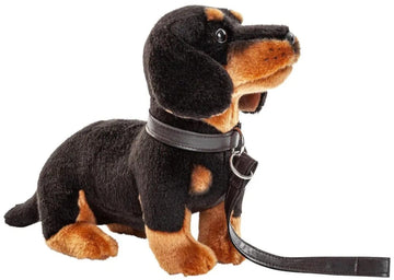 Teckel knuffel met riem - 27 cm lang - pluchen knuffeldier