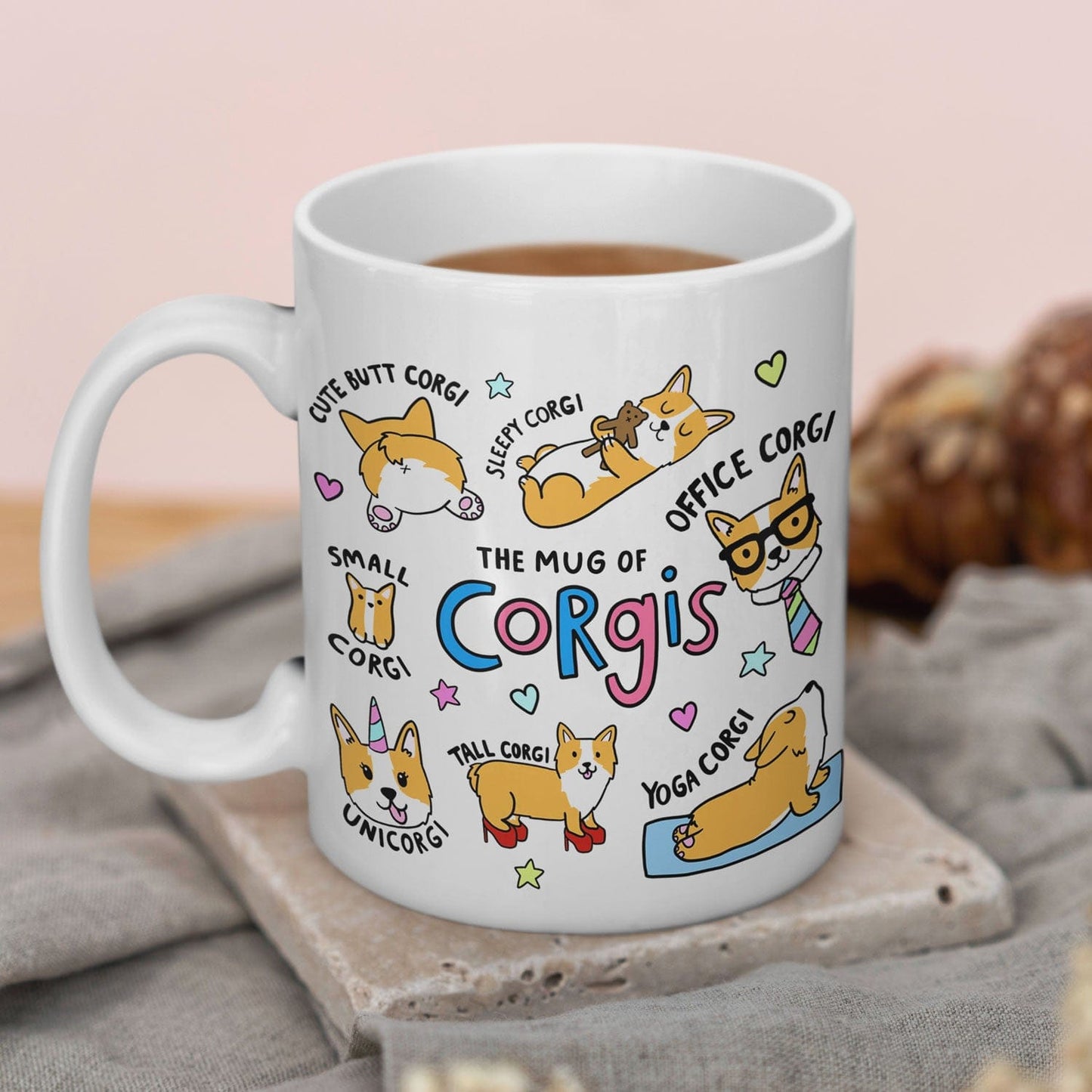 The Mug of Corgi’s Mok 325ml – Keramische Koffiemok met Corgi Illustraties