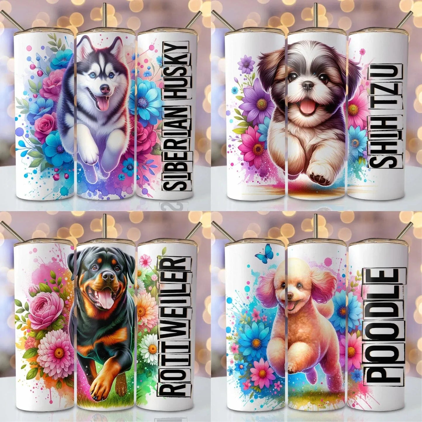 Unieke honden met bloemen tumbler - diverse rassen