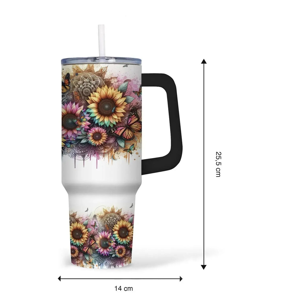 Wolf met Zonnebloemen 40oz Tumbler – Geïsoleerde Beker met Rietje