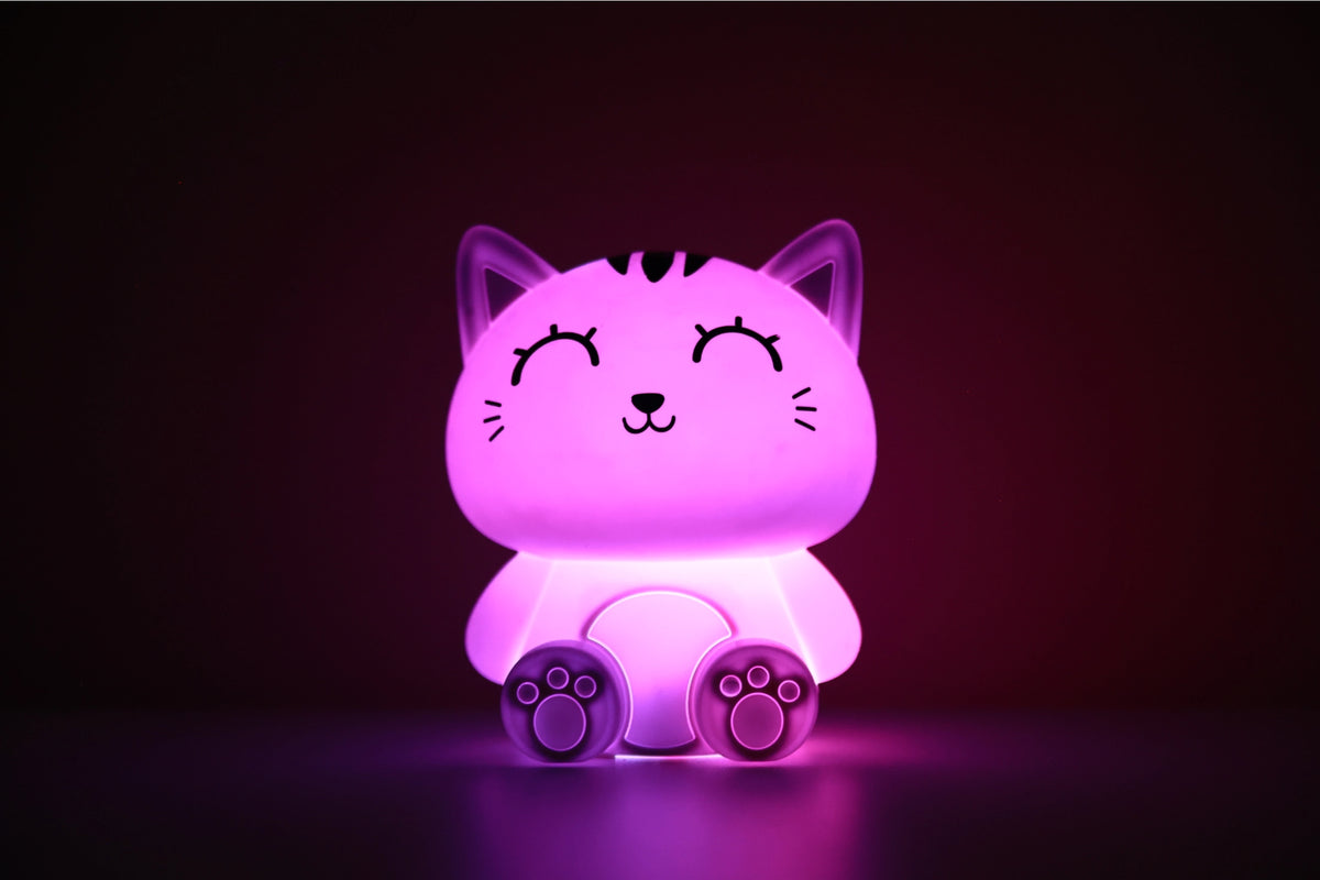 Siliconen Kat Nachtlampje Grijs – Zacht Kinderkamer LED Nachtlampje (10 x 13,2 x 16 cm) – Schattig Cadeau & Sfeerverlichting