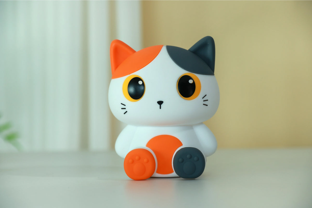 Siliconen kat nachtlampje van Creasowl in oranje, zachte LED-verlichting, schattig kinderkamerlampje, 16x13,2x16 cm