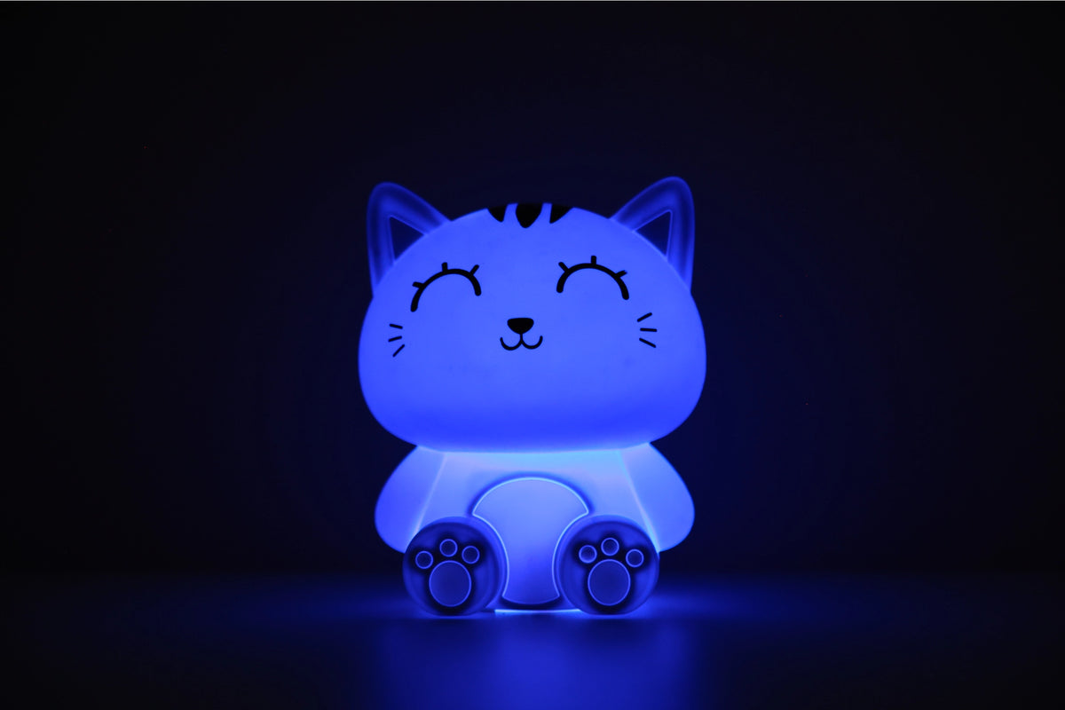 Siliconen Kat Nachtlampje Grijs – Zacht Kinderkamer LED Nachtlampje (10 x 13,2 x 16 cm) – Schattig Cadeau & Sfeerverlichting