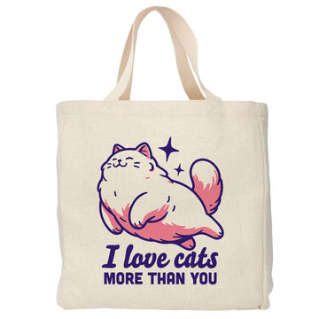 I like cats more tote bag - Boodschappentas 38 x48 cm - Polylinnen Creasowl