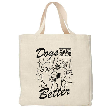 Dogs make my life better tote bag - Boodschappentas 38 x48 cm - Polylinnen Creasowl