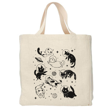Space katten tote bag - Boodschappentas 38 x48 cm - Polylinnen Creasowl