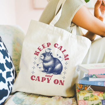 Keep calm and capy on tote bag - Boodschappentas 38 x48 cm - Polylinnen Creasowl