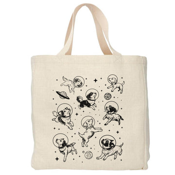 Space honden tote bag - Boodschappentas 38 x48 cm - Polylinnen Creasowl