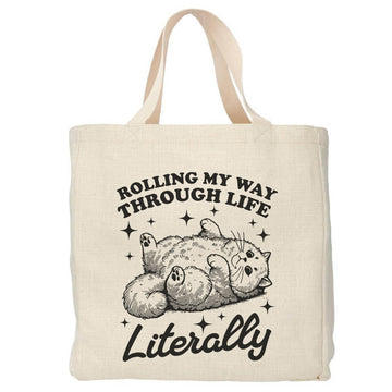 Rolling my way through life, literally tote bag - Boodschappentas 38 x48 cm - Polylinnen Creasowl