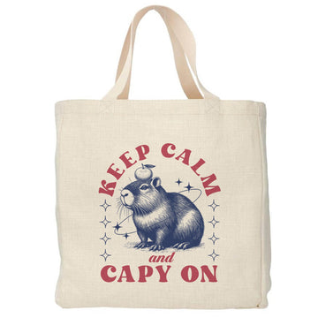 Keep calm and capy on tote bag - Boodschappentas 38 x48 cm - Polylinnen Creasowl