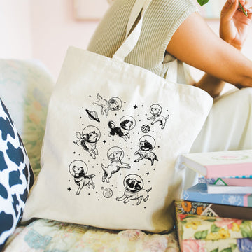Space honden tote bag - Boodschappentas 38 x48 cm - Polylinnen Creasowl