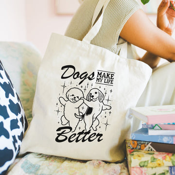 Dogs make my life better tote bag - Boodschappentas 38 x48 cm - Polylinnen Creasowl