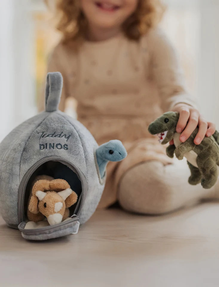 Zacht dinosaurus ei met 3 pluche dino's van Creasowl, 20 cm speelkloon en knuffelset voor kinderen